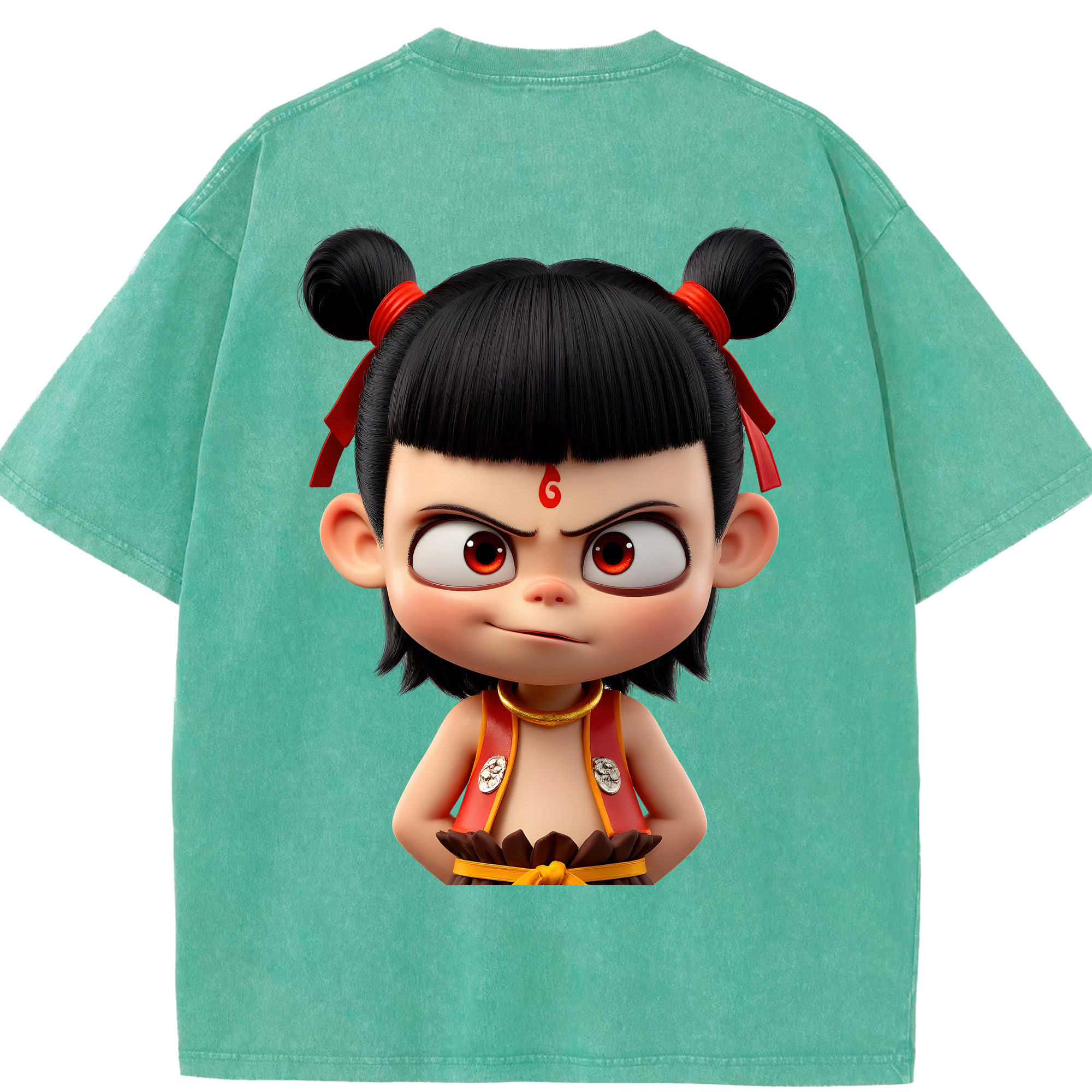 （画像用） Ne Zha 2 ナタ 魔童の大暴れ 綿100% ヴィンテージ風 半袖Tシャツ（背面プリント）